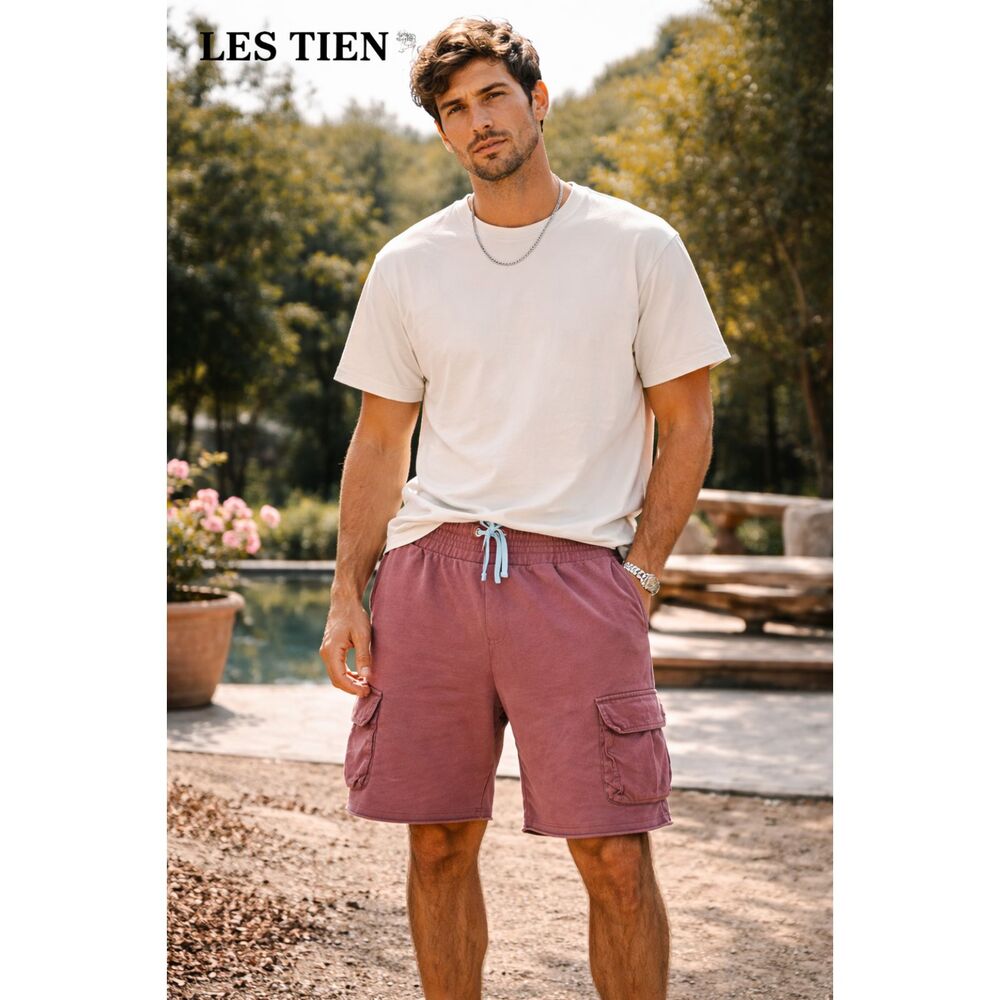 LES TIEN Brown Gym Basketball Cargo Sports Shorts  Mens Size Large